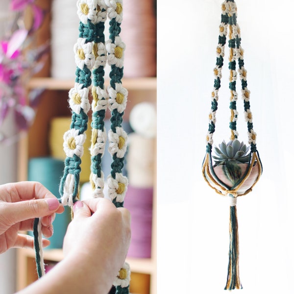 DIY Daisy Chain Macrame Plant Hanger Kit. Intermediate craft kit for teens, adults, women. Make it yourself tutorial for house plant lovers