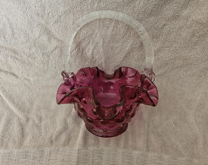 Fenton Basket Art Glass Cranberry COIN DOT Spot Crystal Handle 8 In - Etsy