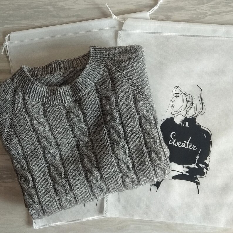 The sweater is in an individual storage bag Men/'s vintage sweater Knit Grey Men/'s Sweater Solid Casual Sweater Thick Hand-knit Pullover