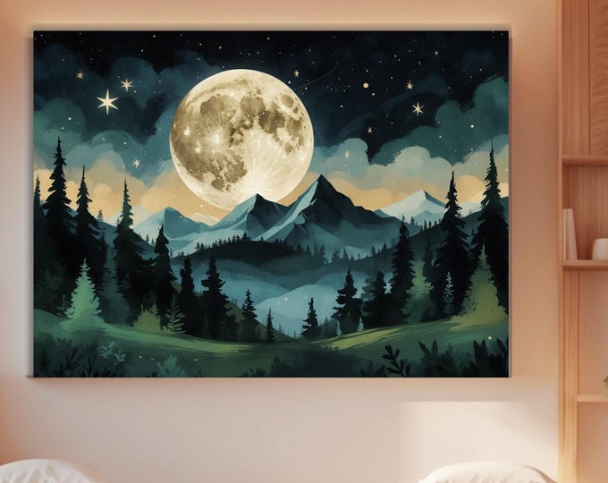 Moon Energy Canvas for Therapy Room, Reiki Wall Art, Healing Space Decor, Calming Spiritual Artwork Wellness Space Decor, Meditation