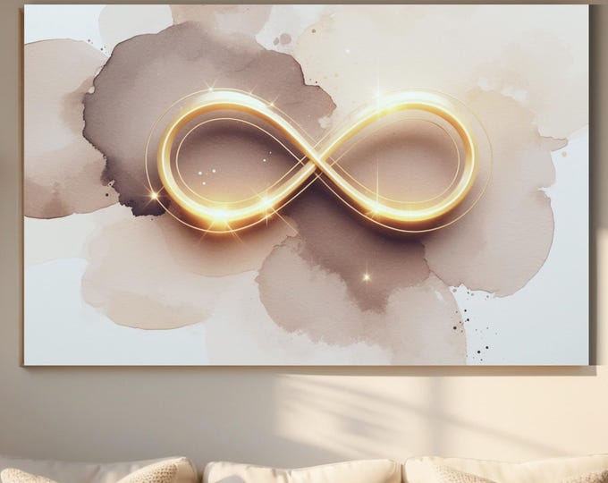 Infinity Canvas Wall Art, Spiritual Decor, Flow Balance Abundance, Gold Energy Symbol, Zen Wall Art, Boho Living Room Decor