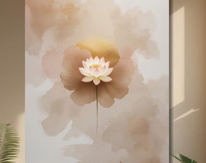 Lotus Flower Canvas Wall Art, Zen Spa Decor, Neutral Beige Wall Art, Minimalist Botanical Canvas, Wellness Room Decor, Calming Home Art