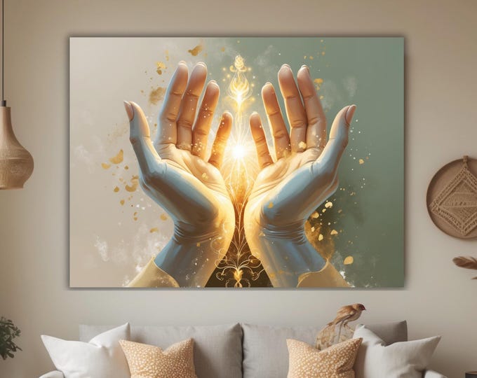 Reiki Energy Hands Canvas, Healing Wall Art for Therapy Room, Spiritual Decor for Wellness Space, Massage Studio Art, Calming Canvas