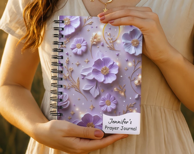 Personalized Prayer Journal Spiral Notebook | Custom Name Christian Gift for Women | Mothers Day Gift for Mom | Lavender Floral Journal