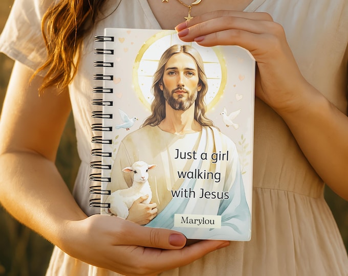 Personalized Christian Prayer Journal for Women, Just a Girl Who Trusts Jesus, Bible Study & Sermon Notes Notebook Gift for her