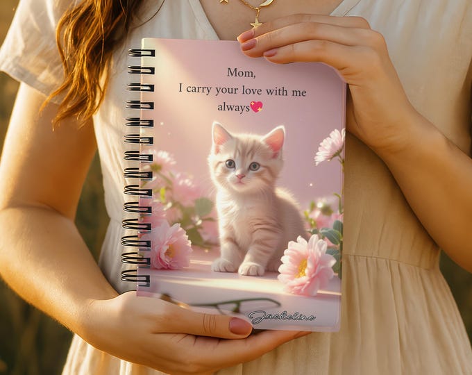 Personalized Kitten Notebook for Mom, Cute Mothers Day Gift, Custom Name Journal from Daughter or Son