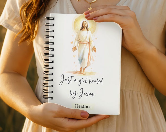 Personalized Christian Prayer Journal for Women, Just a Girl Healed by Jesus, Bible Study & Sermon Notes Notebook Gift