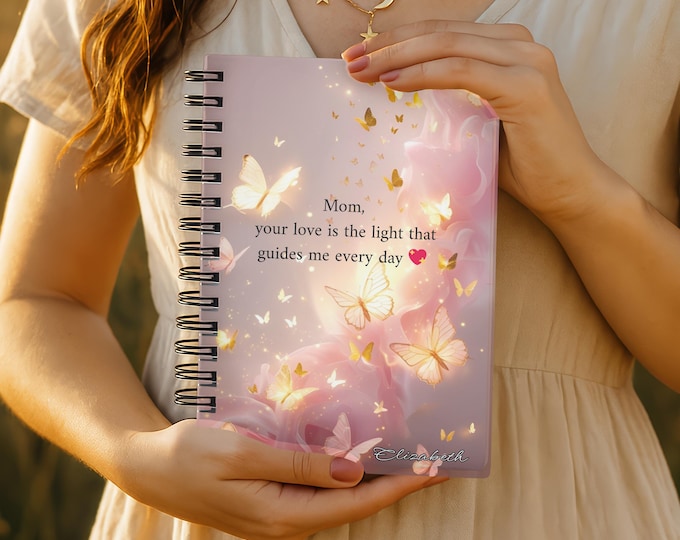 Personalized Butterfly Notebook for Mom, Mothers Day Gift, Custom Name Journal from Daughter or Son
