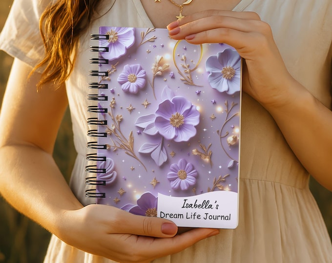 Personalized Dream Life Journal Spiral Notebook | Custom Name Manifestation Gift for Women | Lavender Floral Journal | Self Care Notebook