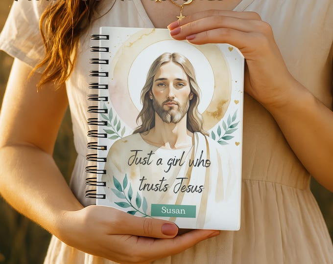 Personalized Christian Prayer Journal for Women, Just a Girl Who Trusts Jesus, Bible Study & Sermon Notes Notebook Gift