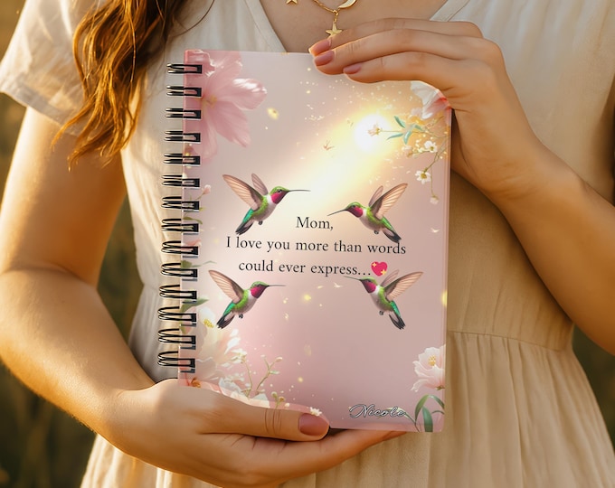 Personalized Hummingbird Notebook for Mom, Mothers Day Gift, Custom Name Journal from Daughter or Son