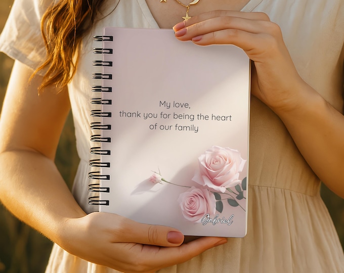 Gift for Wife from Husband, Personalized Notebook for Mom, Mothers Day Gift, Custom Name Journal, Romantic Minimalist Design
