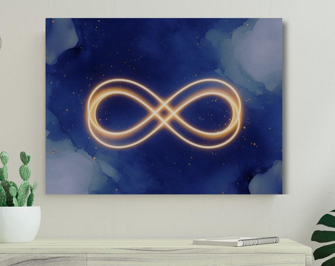 Infinity Energy Canvas Wall Art, Blue Gold Spiritual Decor, Reiki Healing Symbol, Modern Meditation Room Decor, Wellness Spa Wall Art