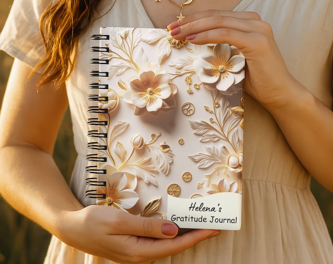 Personalized Gratitude Journal Spiral Notebook | Custom Name Self Care Gift for Women | Mindfulness Journal Gift | Floral Notebook 6x8