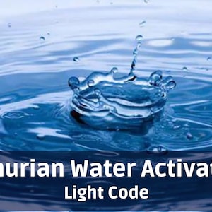 Puede incluir: Primer plano de una gota de agua salpicando en un charco de agua. La imagen tiene el texto "Lemurian Water Activation Light Code" en la parte inferior.