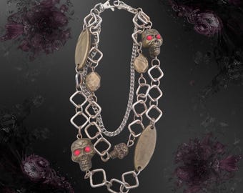 Collar gótico vintage con calavera ~ joyería rara ~ Memento Mori