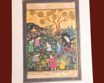 Ancienne peinture miniature persane sur feuille de manuscrit islamique ~ Art rare de la calligraphie ~ Art populaire peint à la main ~ Décoration indopersienne du XVIIIe et XIXe siècles