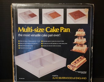 Vintage Multi~size Cake Pan Versatile Silverwood of England 4 flavors at once Square Oblong 1" t0 12" NIB