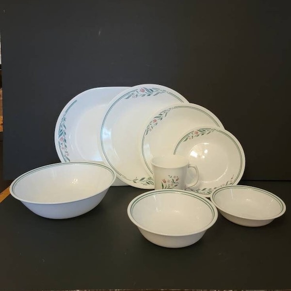 Vintage Corelle Corning Ware Rosemarie Tulip Serving Dish Berry Cereal Bowl Dinner Salad Luncheon Dessert Plates