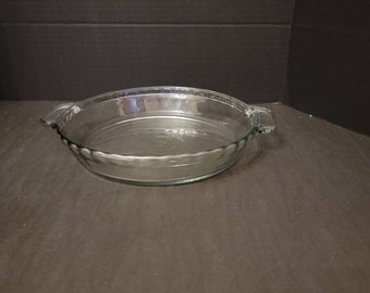 Vintage Anchor Hocking Glass Pie Plate 9.5"  Fluted/Crimped Edge Deep Dish 1 Qt Baking Pan Side Handles #12