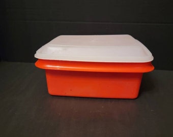 Vintage Tupperware Ice Cream Keeper Saver Freeze N Serve Cookies Sandwiches Red/Orange Container