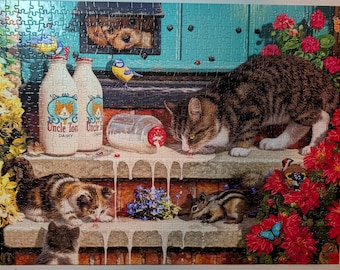 The Cats of Charles Wysocki 750 Piece Puzzle "Doorstep Raiders"  18" x 24"  Buffalo Games Ages 14+