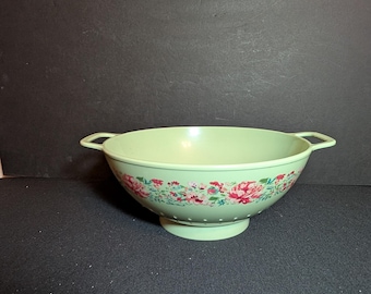 Retro Mint Green Pioneer Woman Melamine Colander Strainer Footed Handles 10" across Farmhouse Kitchen Fruits Veggies Pasta