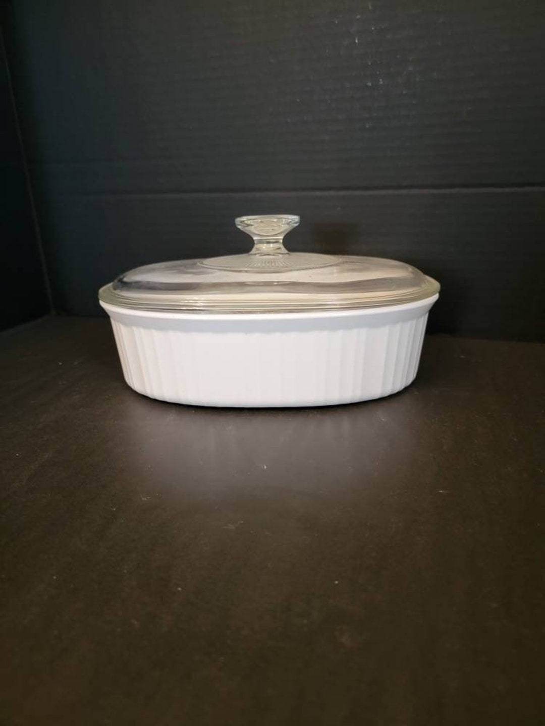 Vintage CORNING WARE French White Oval Casserole Dish W Lid Ribbed ...
