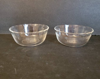 Vintage Pyrex Custard Cups 10 oz Clear Glass Scalloped Edge 3 Ring  #464 Set of 2 Ramekins Dessert Pudding Ice Cream Individual Casserole