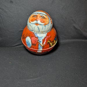 Vintage 1980 Santa Claus Tobacco Tin Container 8&quot; Made In USA Chein Co Christmas