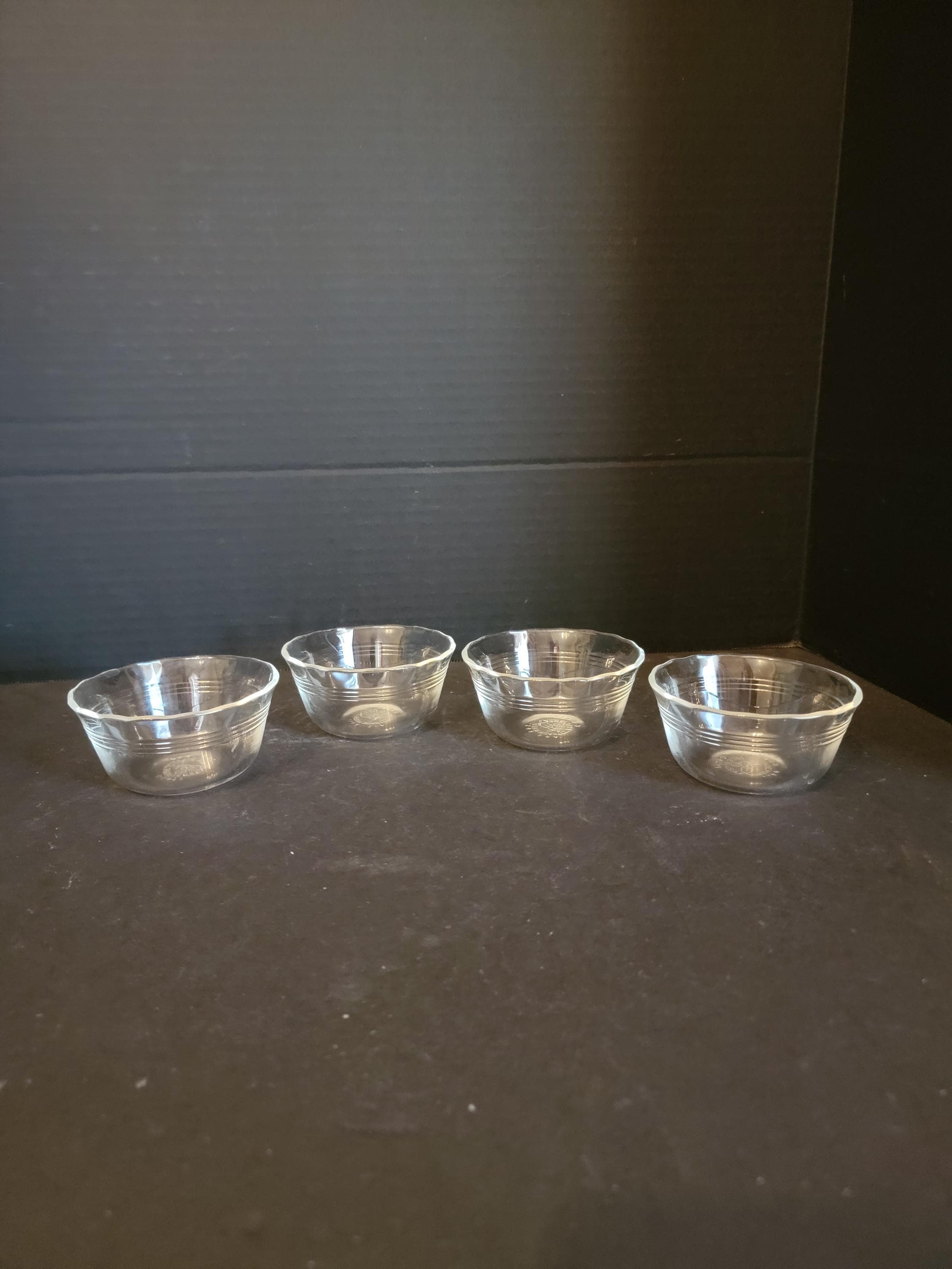 4) Vintage Pyrex Custard Cups Clear Glass Ring Scalloped Edge