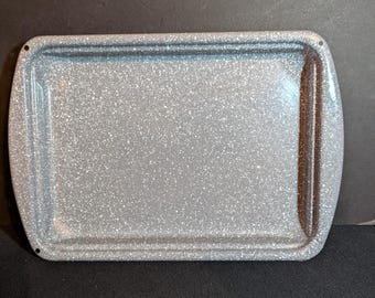 Vintage Enamelware Dark Gray Open Roasting Pan Baking Tray w Handles Broiler Grill  15"x 11"x 2" Turkey Fish Roast Graniteware
