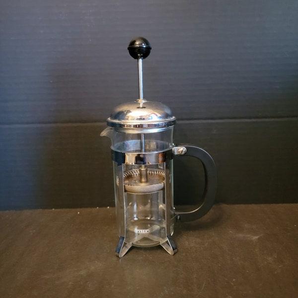 Vintage French Press Clear Pyrex Glass Chrome 12 oz Coffee Pot w Lid