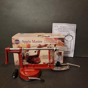 Vintage NORPRO Apple Master Slice Cores Pares Vacuum Mount Base Clamp Stainless Steel Cutting Parts NIB Instructions Recipes
