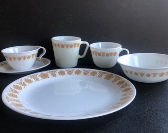 Corelle Corning Ware Butterfly Gold Cups and Dishes