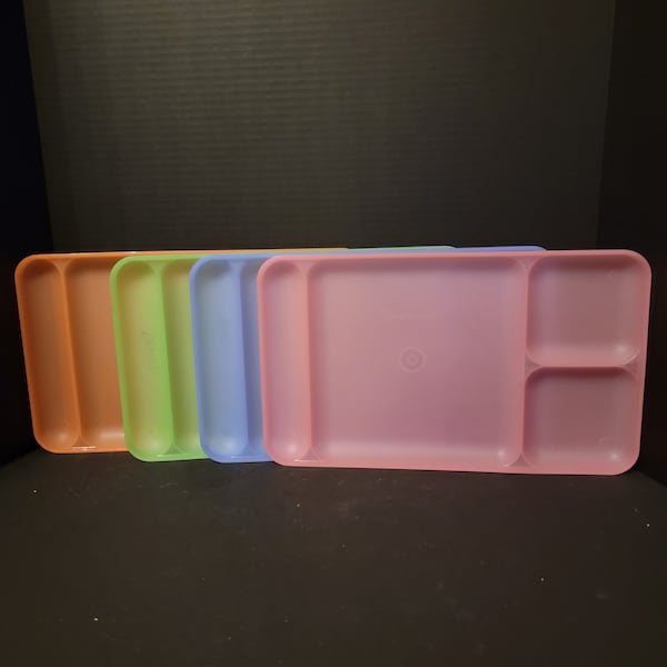 Vintage Tupperware Divided Meal Food Lunch Tray 1535 TV Bed 15"x9" Pink Blue Green Orange