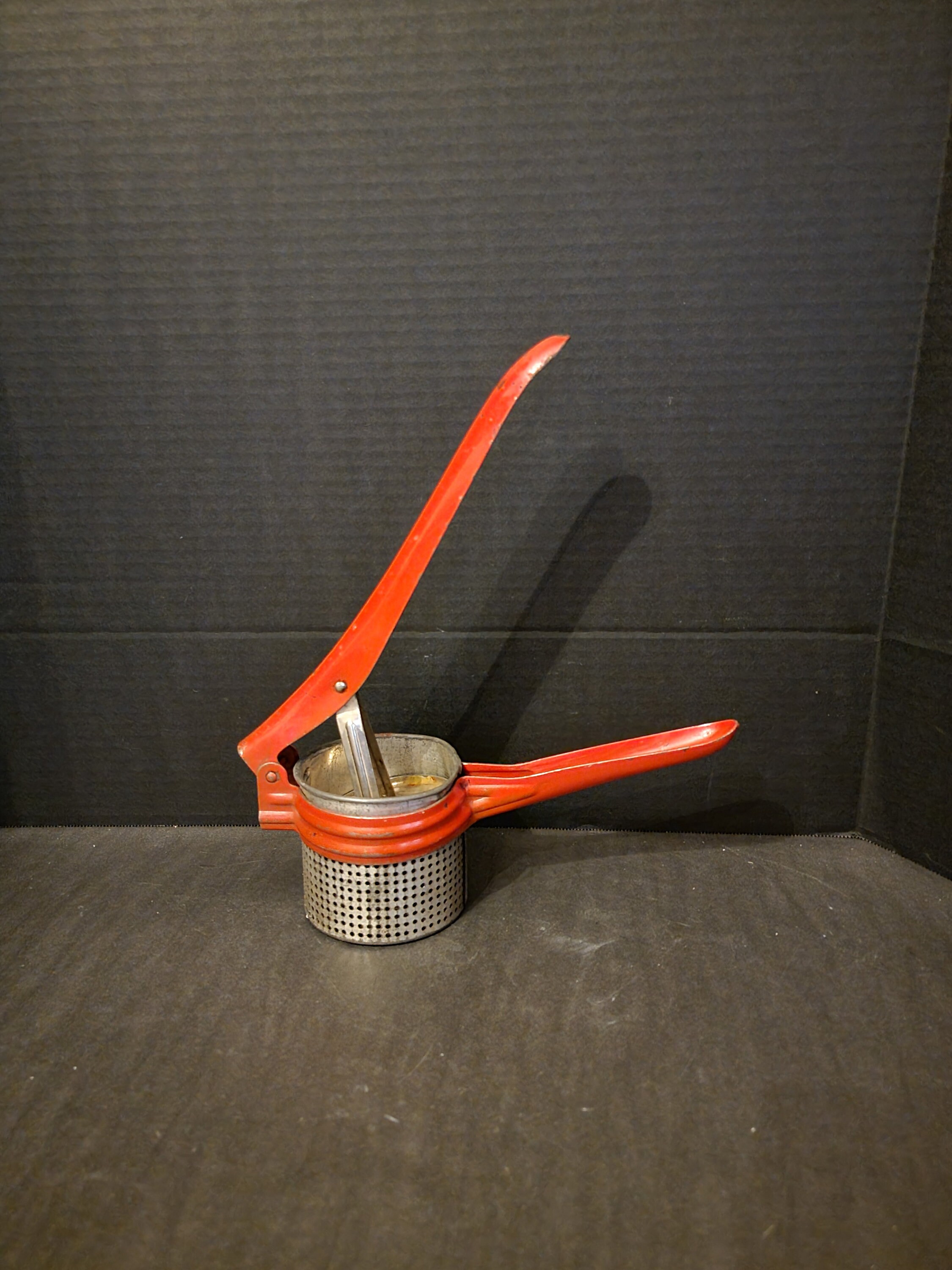 Vintage 50's Farmhouse Kitchen Potato Ricer/press/sieve. Red Metal