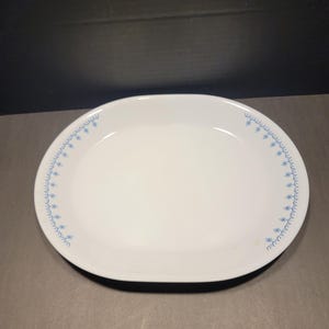 Vintage Corning Ware Snowflake Blue Garland Serving Platter 12.25&quot; x 10&quot;.