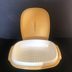 Vintage Tupperware Microwave Steamer Harvest Gold 3 Pc Vegetable Rice #1273 Serving Dish