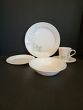 Vintage Corelle Corning Ware Veranda Pink Flowers Green Leaves Cereal Soup Bowl Dinner Dessert Plates Cup Saucer