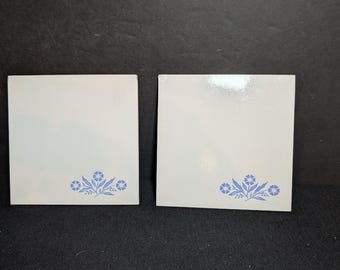 2) Vintage Corning Ware Blue Cornflower Trivet/Tiles  6x6" Square