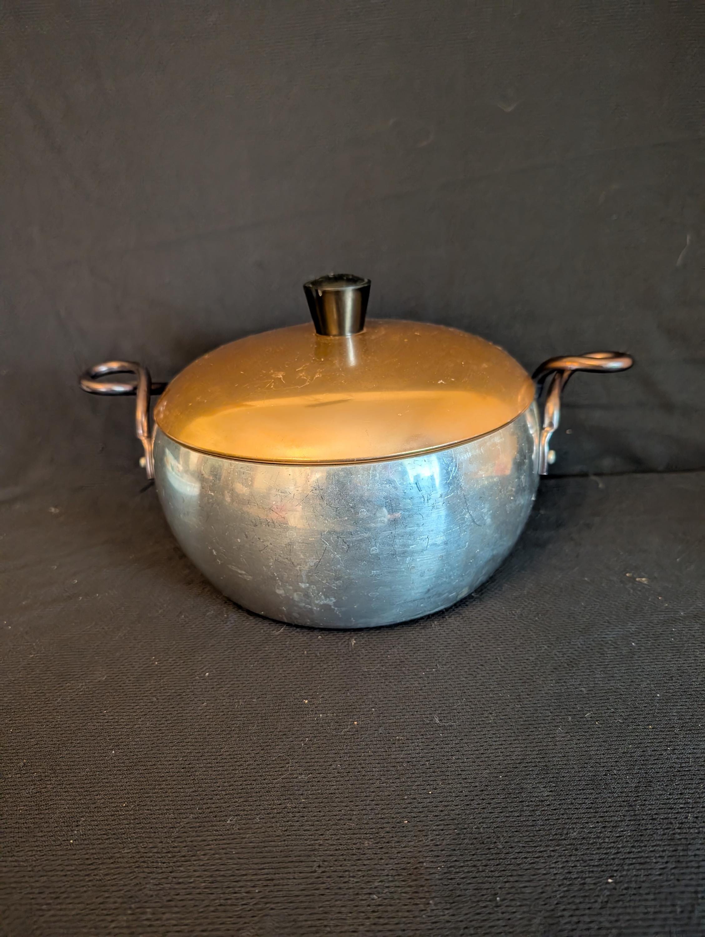Vintage Wear Ever Hallit Round Pan Copper Lid W Twisted Handles