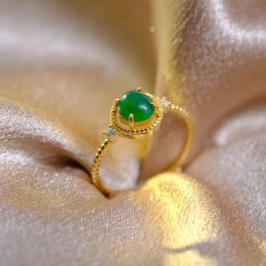 Vintage Inspired Jadeite Ring - Affordable & Elegant green Jadeite Ring for Her, adjustable 925 Silver Gold Plated Everyday Jewellery