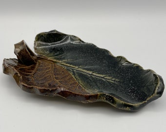 Ceramic Trinket Dish, Ceramic Leaf, Ceramic Jewelry Dish, Outdoor Decor, Cabin Decor