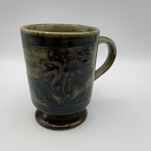 Vintage Floral Stoneware Pottery Coffee Mug