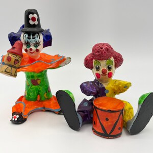 Vintage Mini Plastic Clowns, Plastic Clown Figurines, Nursery Decor, Set of 2