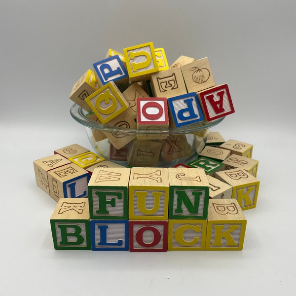 Vintage Wood Alphabet Blocks, ABC Blocks, Vintage Wood Block, Toddler Blocks