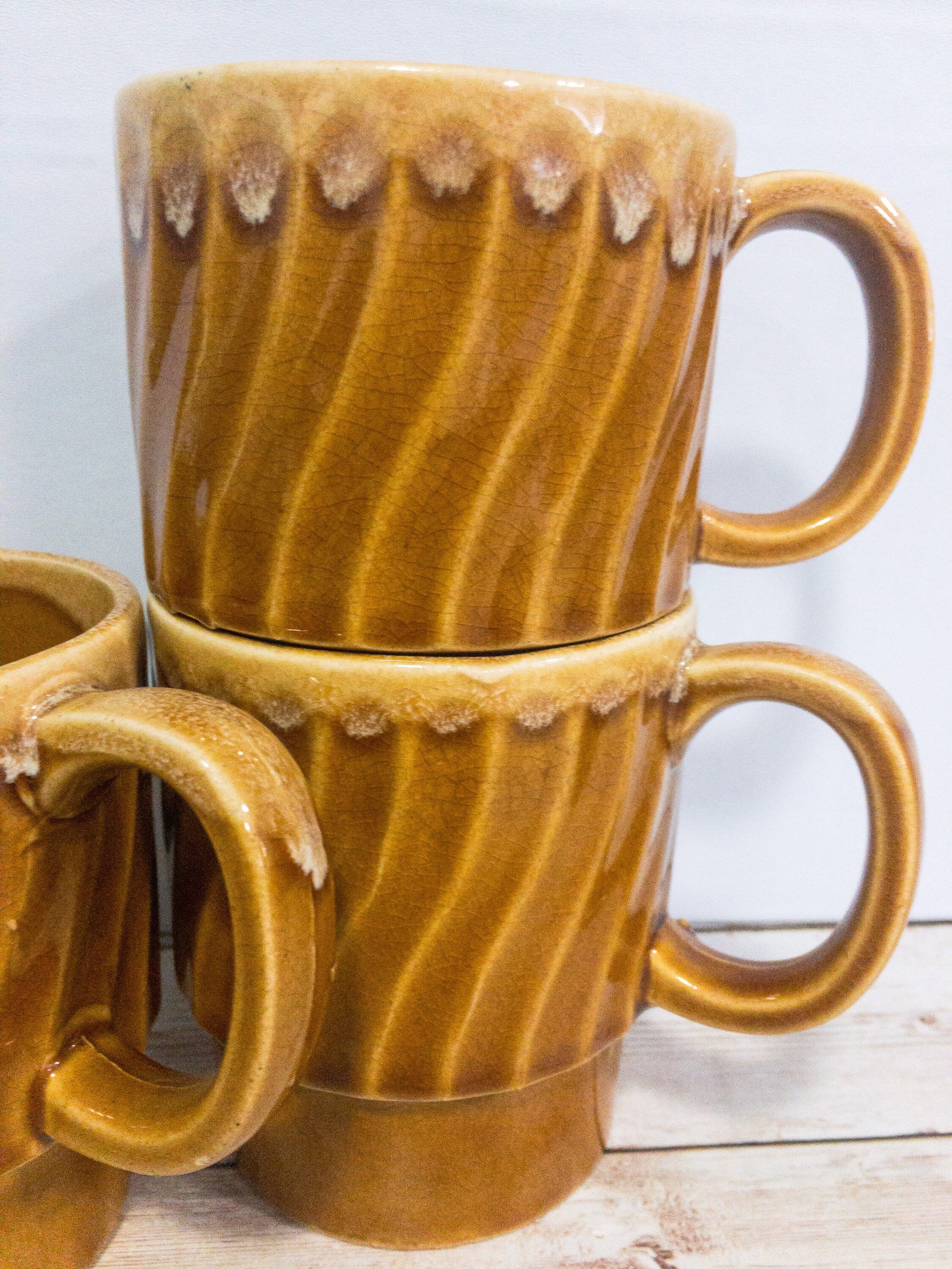 Vintage Yellow Stacking Coffee Mugs Set of 3 Etsy