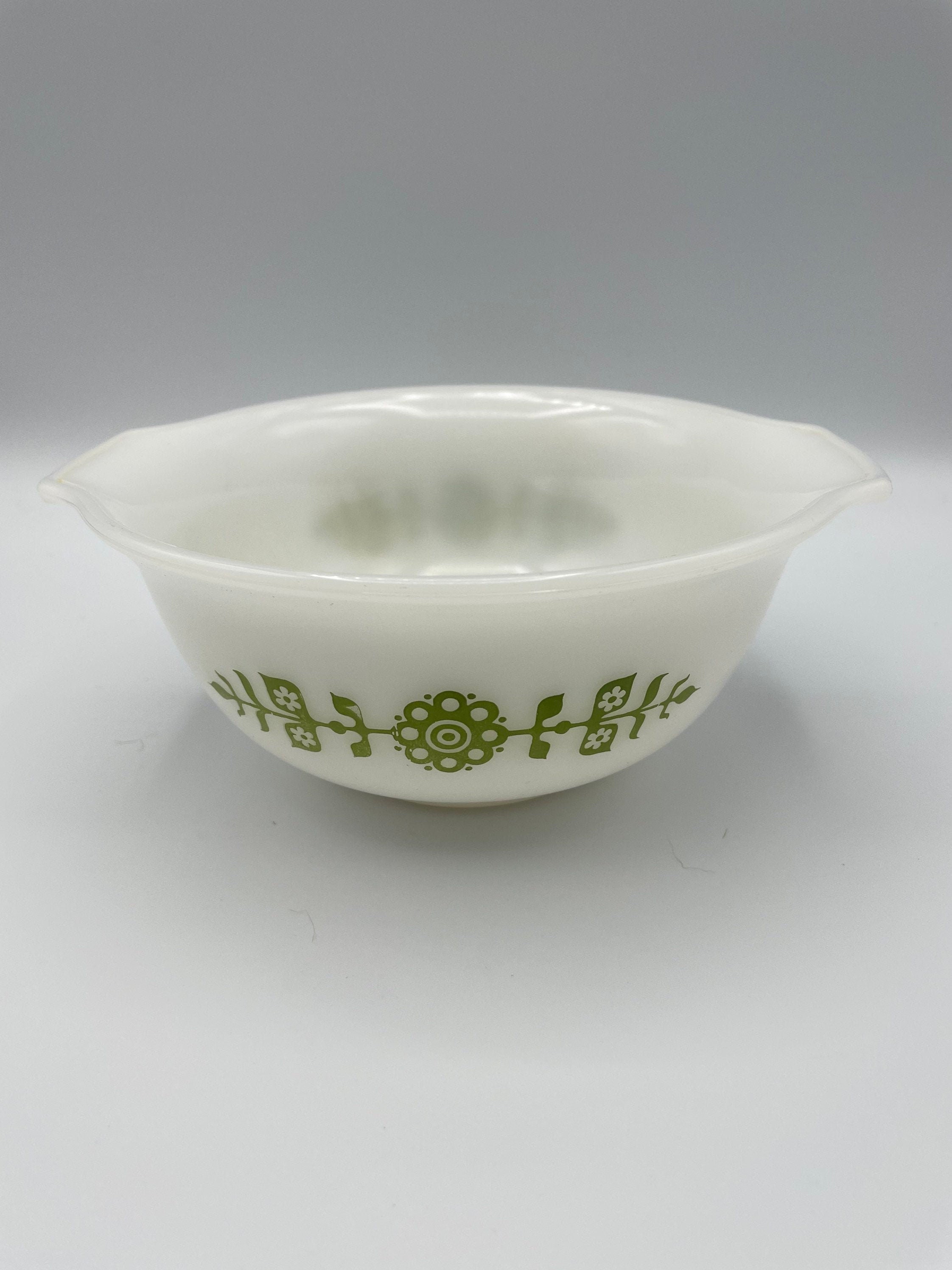 Mid Century Glasbake Bowl With Green Flowers Vintage Glasbake Etsy