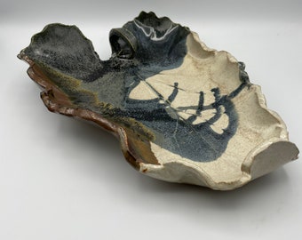 Ceramic Trinket Dish, Ceramic Leaf, Ceramic Jewelry Dish, Outdoor Decor, Cabin Decor